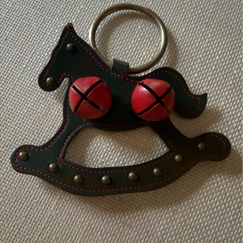 Door handle sleigh bells Rocking Horse with Red Accents.